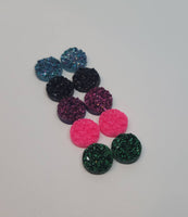 12mm - Druzy, MN Favs Collection (Glitter Dark Teal, Black, Glitz Cranberry, Flat Neon Hot Pink, & Glitter Christmas Green)